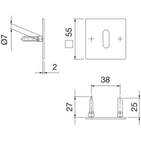   HOPPE kulcsrozetta lapos, támasztó ékkel, szögletes, rozsdamentes matt réz