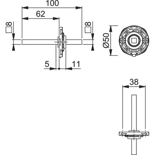HOPPE szerelőmodul kerek, stift 8/62 mm, acél aluszínű