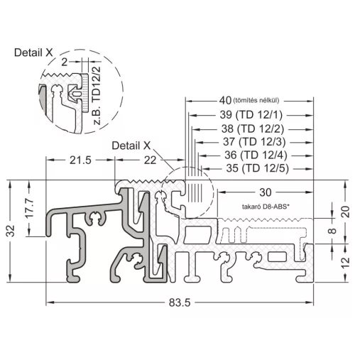 GUTMANN ajtóküszöb Weser 84/32 TI L=6000 mm alu ezüst eloxált