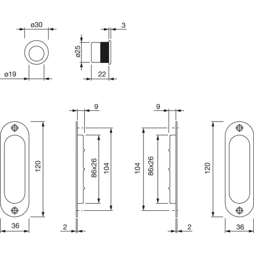 HOPPE tolóajtókagyló szett 4930, lyukasztás nélkül, alu fényes rézszínű F271