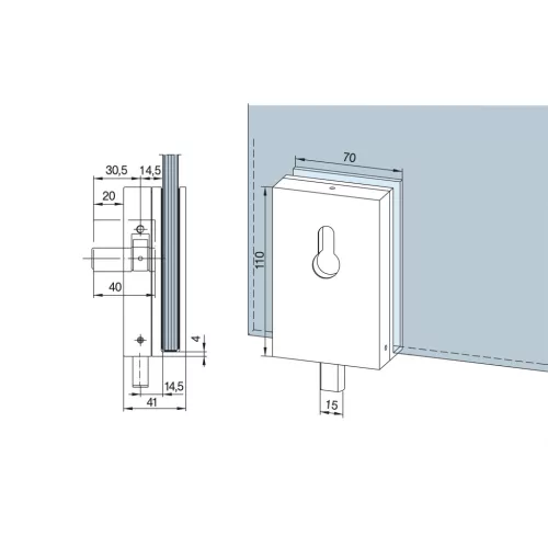 DORMA-Glas zár SGPZ előfúrt 2 fordulat üveg 10mmezüst (05.106)