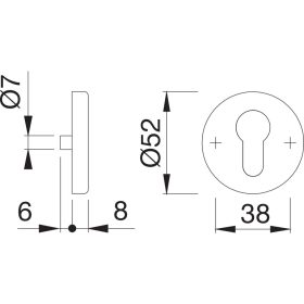   HOPPE cilinderrozetta PZ, ? 52 mm, magasság 9 mm, matt nemesacél