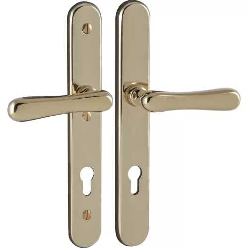 Marchesi biztonsági hosszúpajzsos kilincsgarnitúra ELEGANT/22 PZ 88 fényes réz PVD