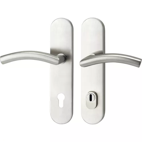 Marchesi hosszúpajzsos Biztonsági kilincsgarnitúra NEW YORK PZ 88 cilinder védővel matt nemesacél