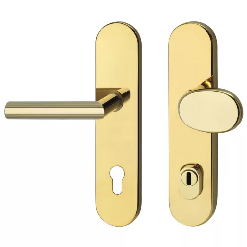 Marchesi pajzsos Biztonsági váltógarnitúra GEHRUNG PZ 88 cilinder védővel PVD-sárgarézszínű