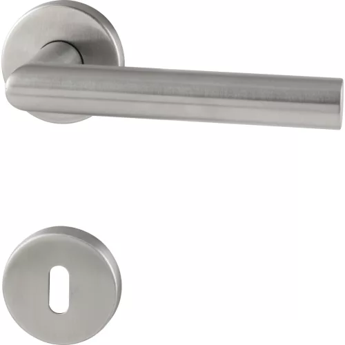 Grundmann rozettás kilincsgarnitúra L-alakú BB rozsdamentes matt