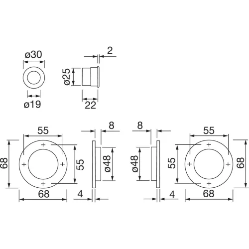 HOPPE tolóajtófogantyú-szett M471, kerek rozetta WC, sárgaréz krómozott szatén