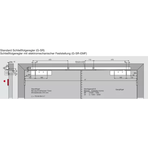 Ajtócsukó TS 93B GSR-EMF2-V EN 2-5 2-szárnyú csúszósínnel ezüst