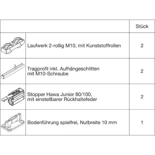 HAWA Junior 100/B vasalatszett fához 2 Standard ütköző