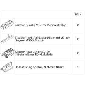   HAWA Junior 100/B vasalatszett fához 2 Standard ütköző tartócsavar +20mm