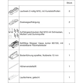   HAWA Junior 100/Z vasalatszett fa futósín 1800 mm eloxált ezüst