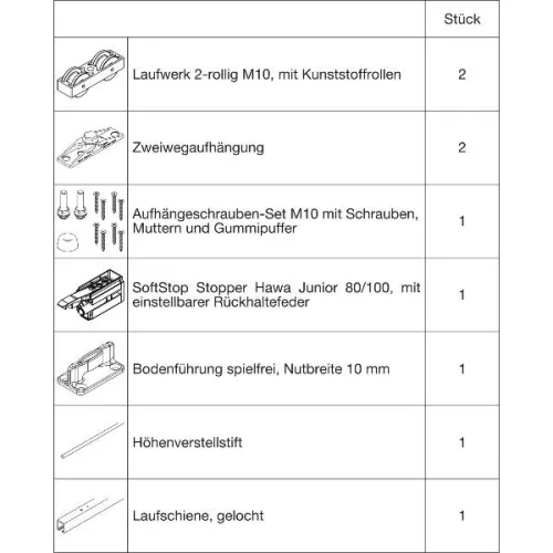HAWA Junior 100/Z vasalatszett fa futósín 2000 mm eloxált ezüst