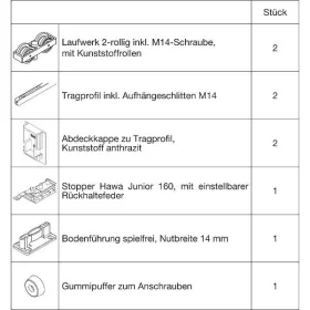 HAWA-Junior 160/B vasalatszett fa futó sín nélkül