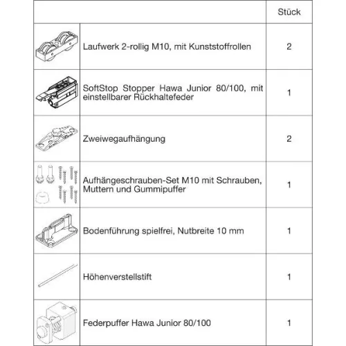 HAWA Junior 100/Z-Pocket  vasalatgarnitúra fához SoftStop rugós ütköző (30239)
