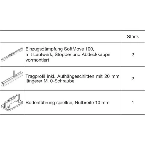 HAWA Junior 100/B  vasalatszett fához SoftMove 20 mm-rel hosszabb csavar (30233)