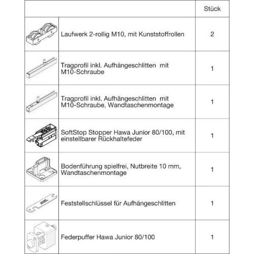 HAWA Junior 100/B-Pocket vasalatgarnitúra fához SoftStop rugós ütköző (30250)