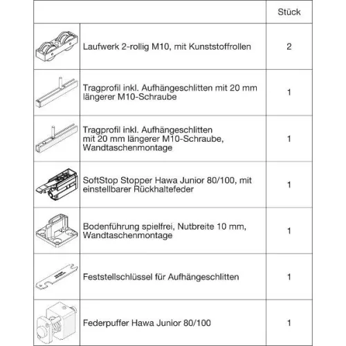 HAWA Junior 100/B-Pocket vasalatszett fához SoftStop rugós ütköző +20 mm (30261)