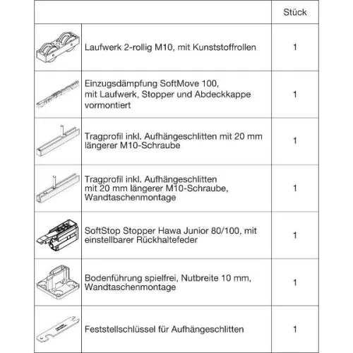 HAWA Junior 100/B-Pocket vasalatgarnitúra fához SoftStop/SoftMove +20 mm (30264)
