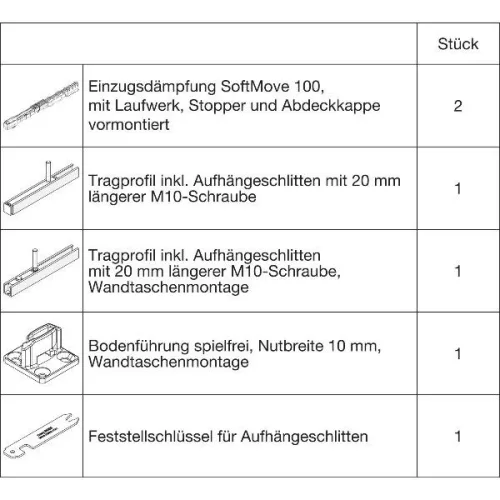 HAWA Junior 100/B-Pocket vasalatgarnitúra fához SoftMove +20 mm (30266)