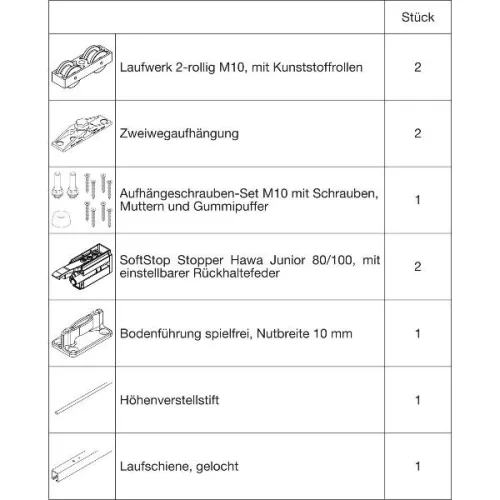 HAWA Junior 100/Z vasalatgarnitúra fához SoftStop futósín 2500 mm ezüst