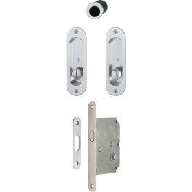   Tolóajtó kagylófogantyú szett 4930 -zárral, ovális rozetta WC, fényes krómozott