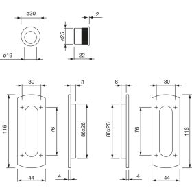   HOPPE tolóajtókagyló-szett M463 - vak, sárgaréz krómozott szatinált