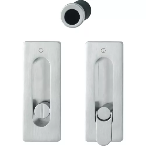 HOPPE tolóajtófogantyú-szett M464 - WC, szögletes rozetta, króm szatén sárgaréz