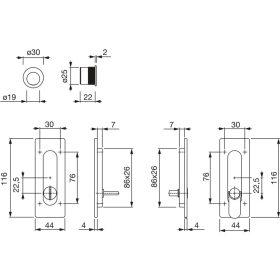   HOPPE tolóajtókagyló szett M464 - WC, szögletes rozetta, sárgaréz polírozott