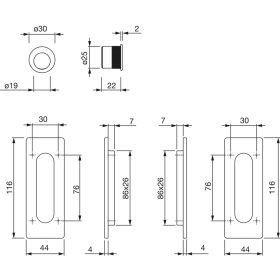   HOPPE tolóajtókagyló-szett M464 - vak, szögl. rozetta, króm szatén sár.
