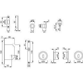   HOPPE tolóajtó kagylófogantyú szett 4920 -BB zárral, kerek, krómozott szatinált