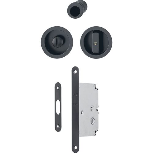 Tolóajtó kagylófogantyú szett 4920 - WC zárral, kerek, fekete matt