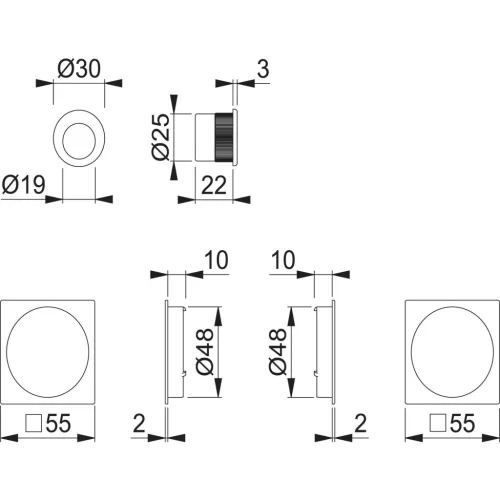 HOPPE tolóajtókagyló szett 4921 - zár nékül,szögletes vakrozetta, matt krómozott