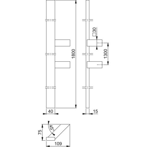 HOPPE fogantyú E5724 - szögletes ferde, 1800/1300, nemesacél fekete matt
