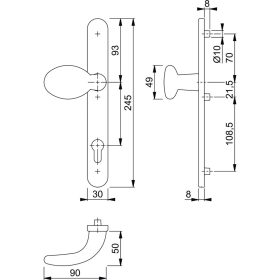   Gombos pajzs, belső - fix PZ92, látható csavarozás, alu ezüst eloxált
