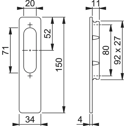 HOPPE tolóajtókagyló OMEGA kívül szögletes, alumínium ezüst eloxált