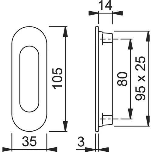HOPPE tolóajtókagyló OMEGA kívül ovális, alumínium nemesacél hatású