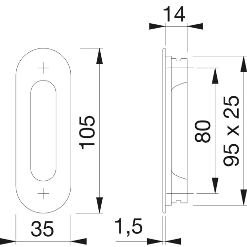 HOPPE tolóajtókagyló ovális, alumínium nemesacél hatású