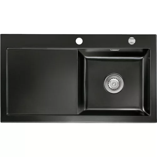 SYSTEMCERAM beépíthető mosogató Mera 90 900 x 510 mm balos csepptálca Nero