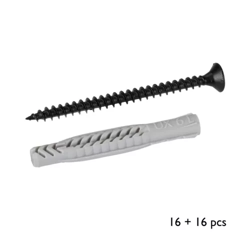 45x60 mm átmérőjű csavarok 6x50 mm átmérőjű tiplik RT-49 fekete/szürke 16+16 db