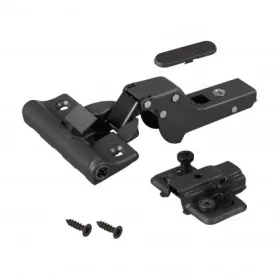   35 mm átmérőjű csésze alakú zsanér fekete kiadás behelyezhető rögzítőelemmel és integrált csillapítá