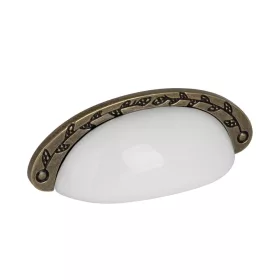   Bútor fogantyú Arezzo 96 mm-es tengelytávolság matt antik sárgaréz/fehér porcelán