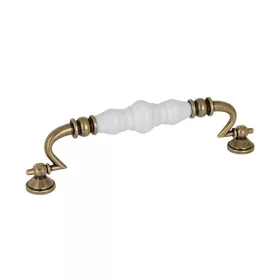   Ferrara bútorfogantyú 150 mm-es távolsággal antik sárgaréz/fehér porcelán