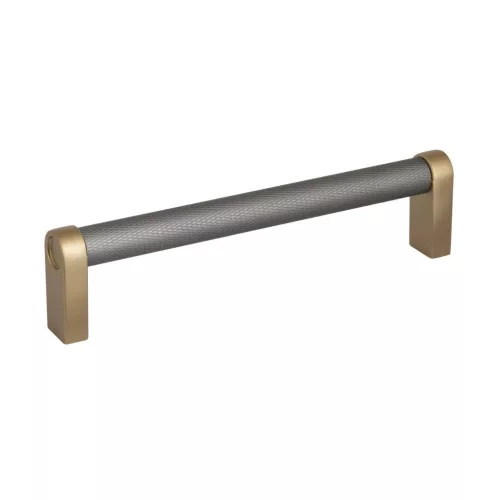 Bútor fogantyú Stirr tengelytávolság 128 mm alumínium szürke/szálcsiszolt sárgaréz