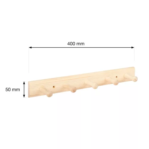Ruhatartó 400x50mm 5 akasztóval fenyő