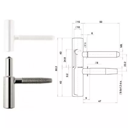 Ajtópánt 40/10 alsó rész M8 fehér horganyzott