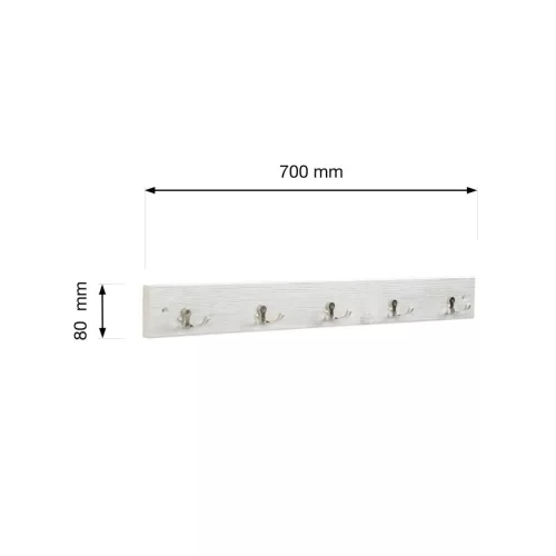 Ruhatartó állvány 700x80 mm 5 akasztóval karcos fa fehér
