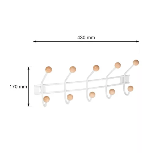 Ruhatartó 5 akasztóval fehér/fa