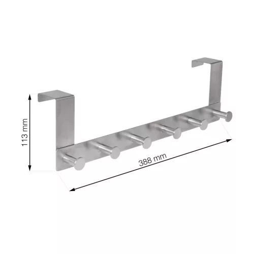 Ajtóakasztó 6 kampóval 40 mm-es felfüggesztéssel rozsdamentes acél