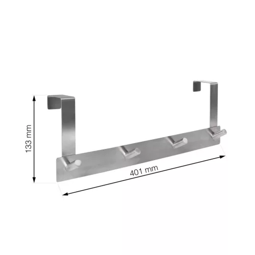 Ajtóakasztó 4 kampóval 40 mm-es felfüggesztés szálcsiszolt szatén nikkel