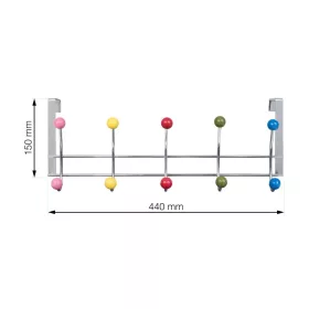   Ajtóakasztó 5 színes kampóval 40 mm-es felfüggesztéssel krómozott